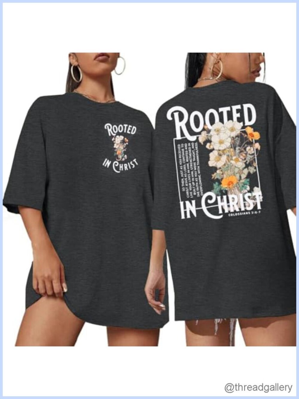 Christian Shirt Women Rooted in Christ Graphic Oversized Tee